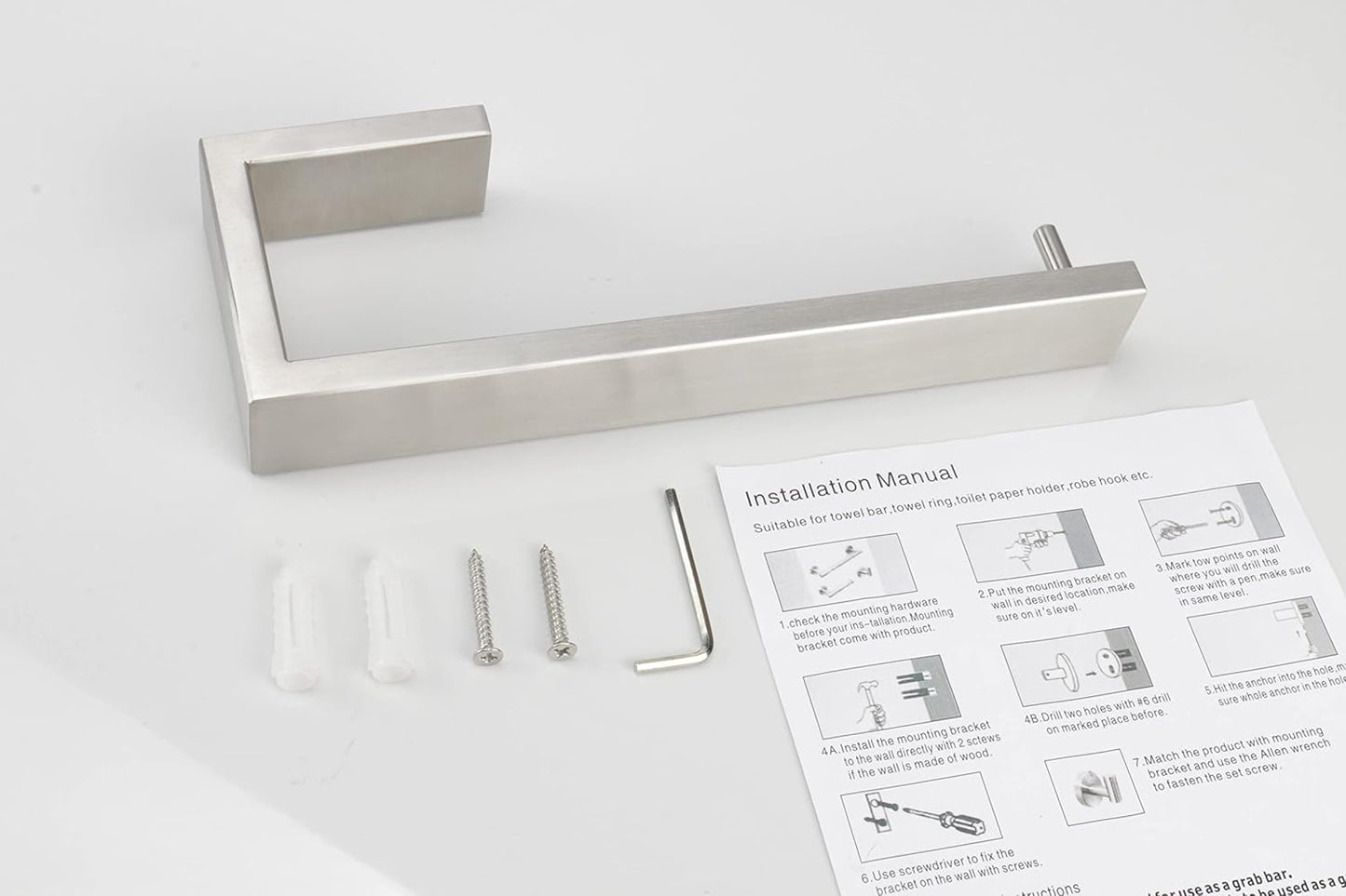 TocTen Hand Towel Holder/Towel Ring - Thicken SUS304 Stainless Steel Bathroom Hand Towel Hanger, 9 Inch Heavy Duty Wall Mounted Towel Rack, Square Hand Towel Bar for Bathroom Hardware (Brush, 9 in)