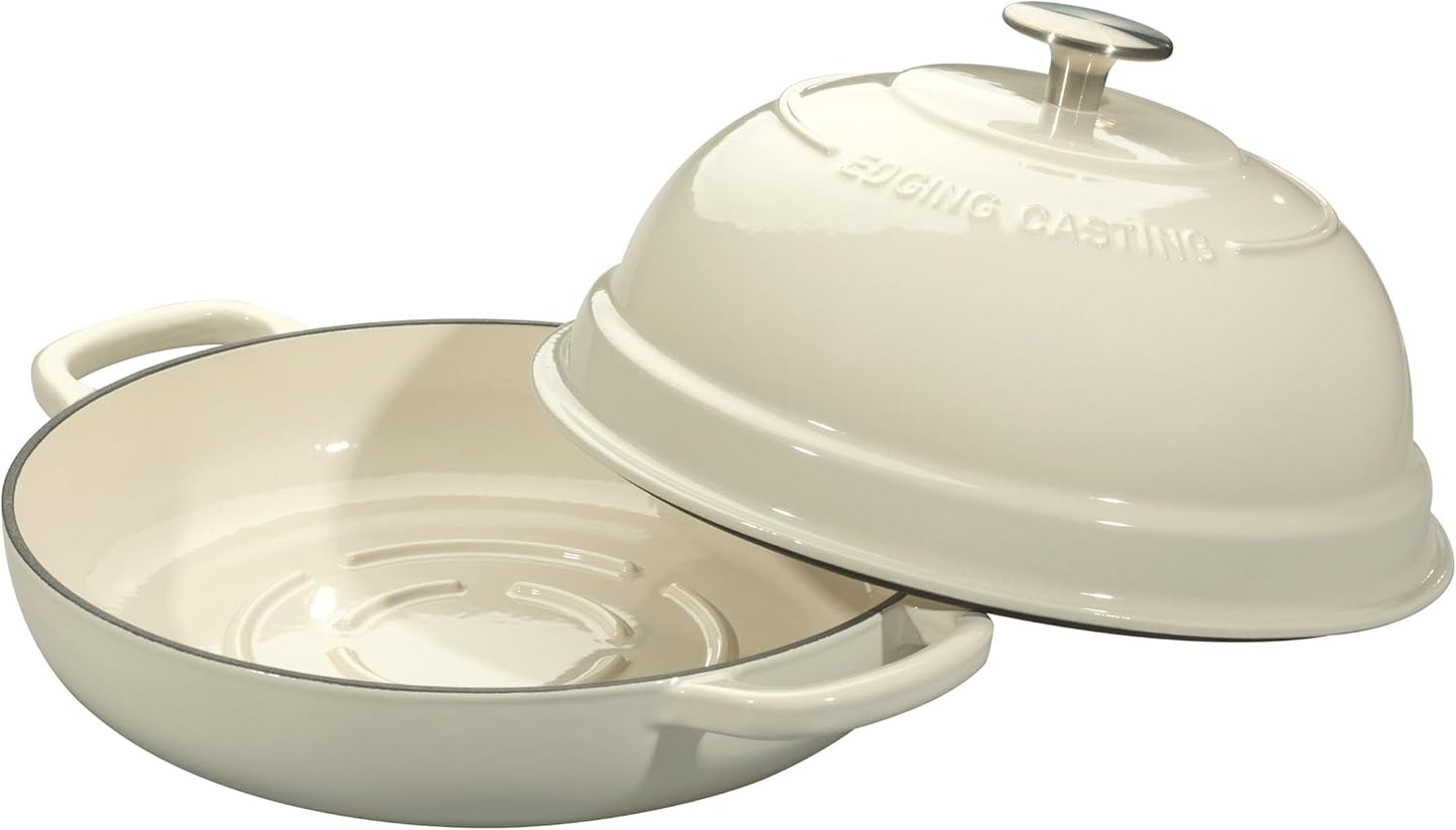 Enameled Cast Iron Dutch Oven Pot with Lid, Round Bread Oven for Homemade Sourdough Bread Baking, 6 Quart, White