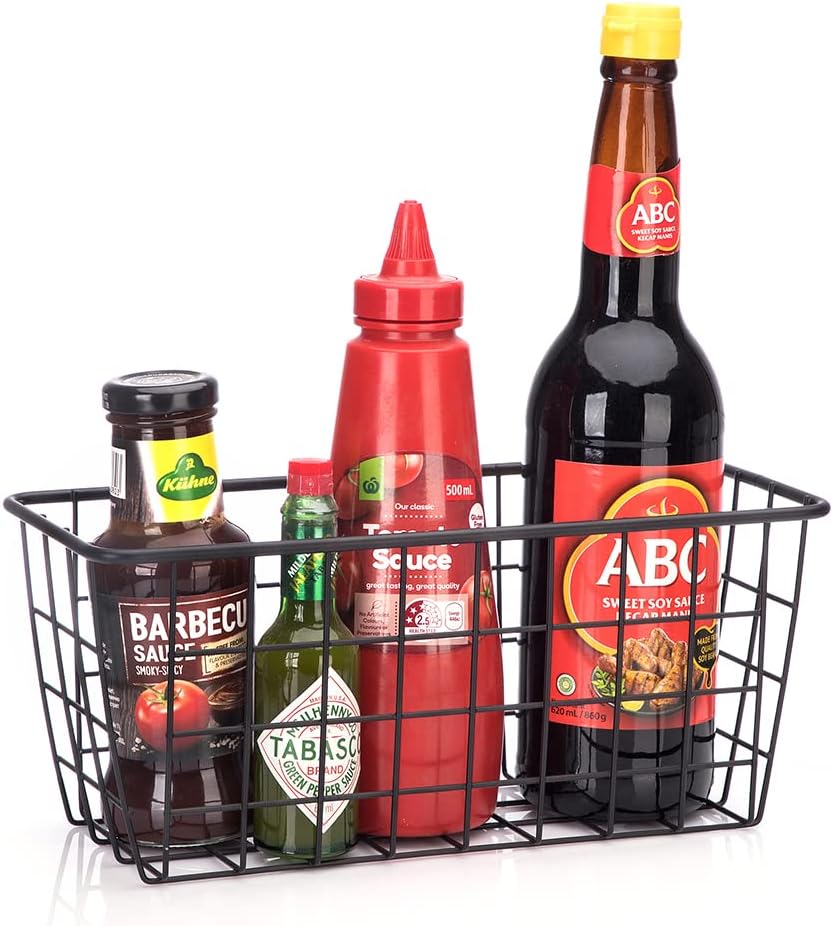 3 Set LeleCAT Adhesive Over the Cabinet Door Wire Baskets for Organizing for Kitchen Food Pantry Bathroom Shelf Storage No Drilling Wall Mounted,Black