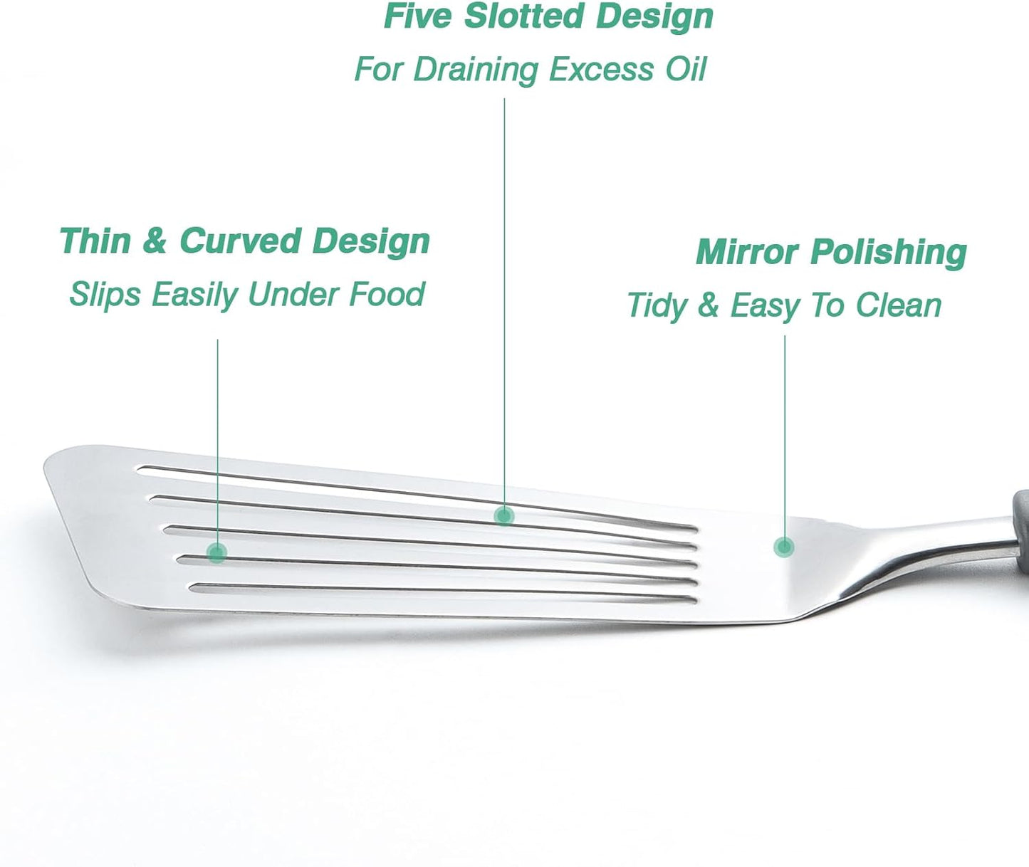 Fish Spatula, Stainless Steel Fish Turner Slotted Metal Spatula for Kitchen Use, Flipper Spatulas for Cast Iron Skillet, Egg, Meat, Cooking and Frying, Dishwasher Safe, Comfortable Handle