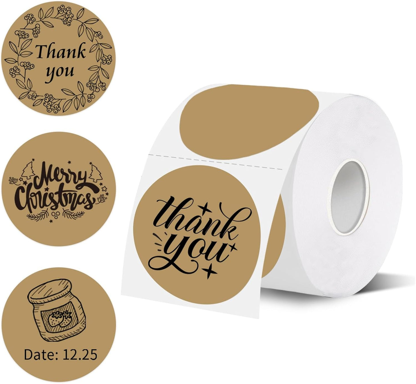 Thermal Labels,2 Inch Brown Round Thermal Printer Stickers,Self-Adhesive Round Direct Thermal Labels,Thermal Stickers for DIY Logo Design,Name Tag (500/Roll