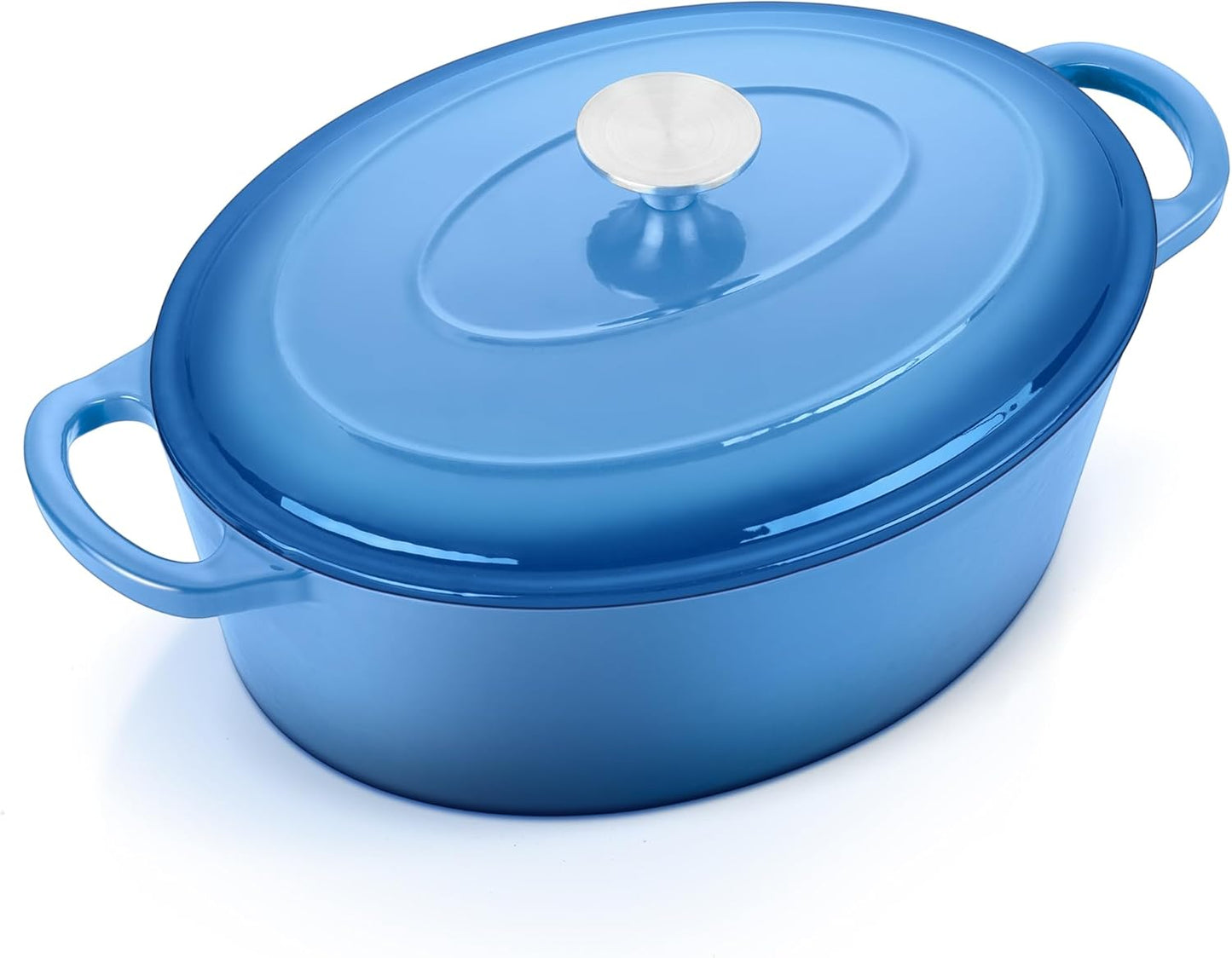 E-far 7QT Oval Dutch Oven Pot with Lid, Enameled Cast Iron Dutch Oven with Dual Handles for Sourdough Bread Baking Cooking, Nonstick Enamel Coated Cookware(Blue), Non-Toxic & Easy Clean