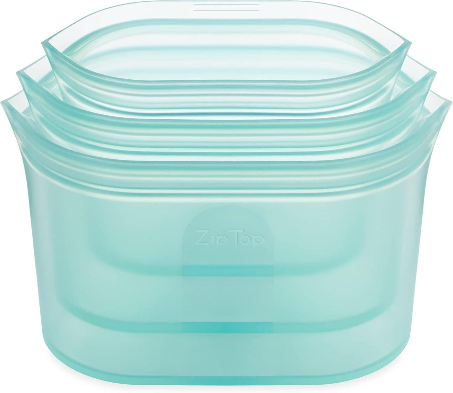 Zip Top Reusable Food Storage Bags | 3 Dish Set [Teal] | Silicone Meal Prep Container | Microwave, Dishwasher and Freezer Safe | Made in the USA