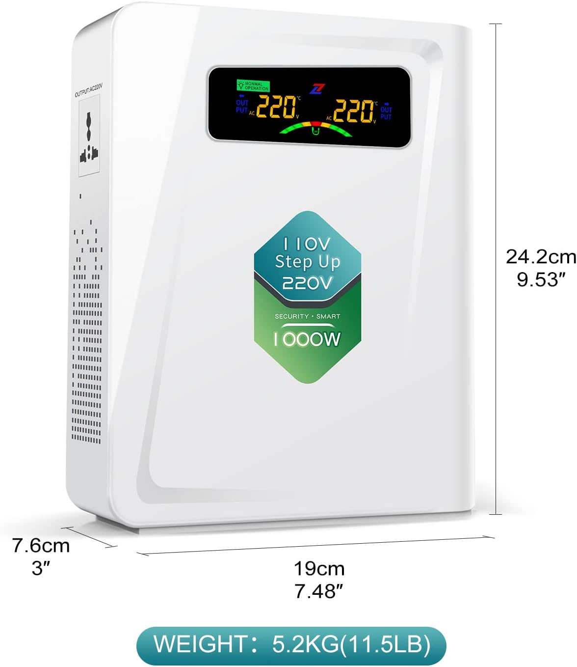 120v to 240v Step Up Transformer 1000W, 110v to 220v Power Voltage Converters, No Noise, Ten Protection Functions, Suit for Coffee Machines, Rice Cookers and Other Appliances