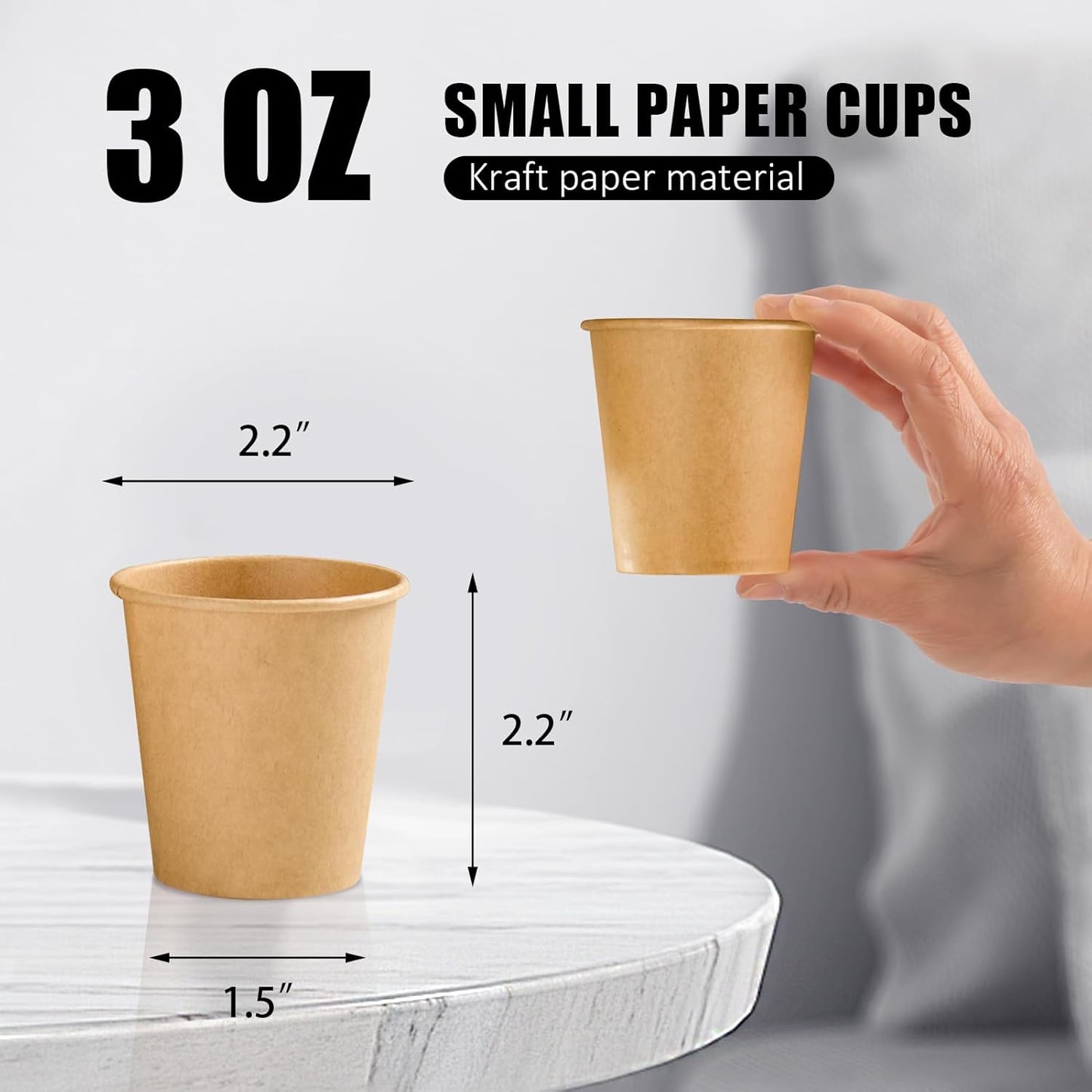 300 Pack 3 oz Paper Cups, Disposable Kraft Small Bathroom Cups 3 Ounce, Hot/Cold Beverage Cups for Home, Kitchen, Party
