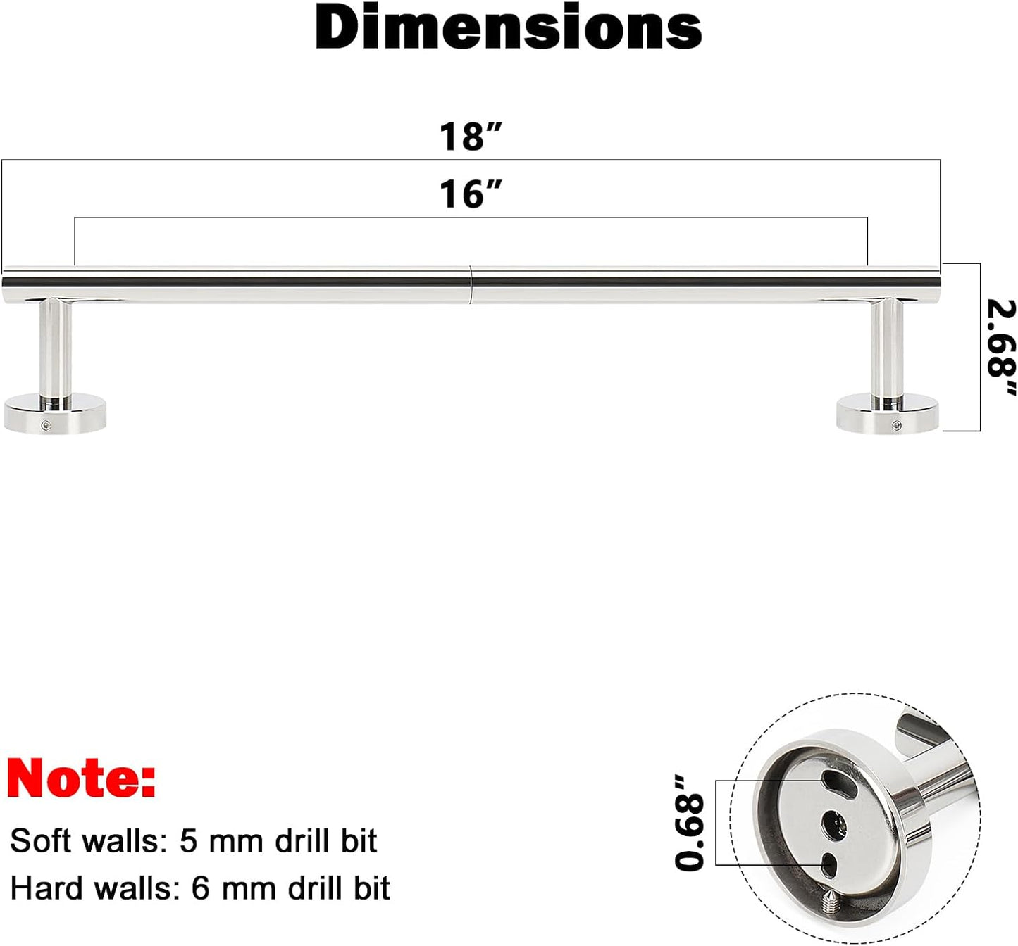 NearMoon Bath Towel Bar, Bath Accessories Thicken Stainless Steel Shower Towel Rack for Bathroom, Towel Holder Wall Mounted (1 Pack, Chrome Finish, 18 Inch)