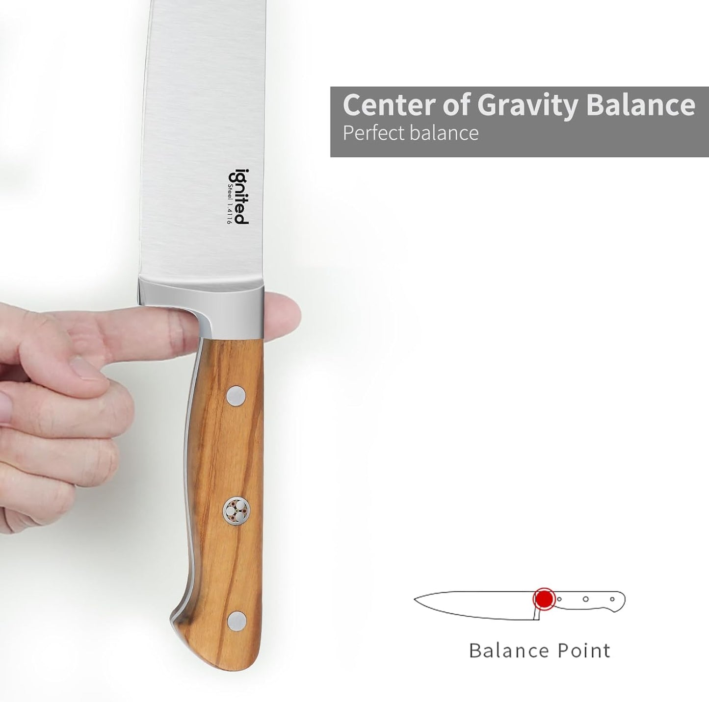 8 Inch Chef Knife, 1.4116 German High Carbon Steel Chef's Knife, Chefs Knife with Ergonomic Olive Wood Handle, Professional Full Tang Kitchen Knife with Gift Box