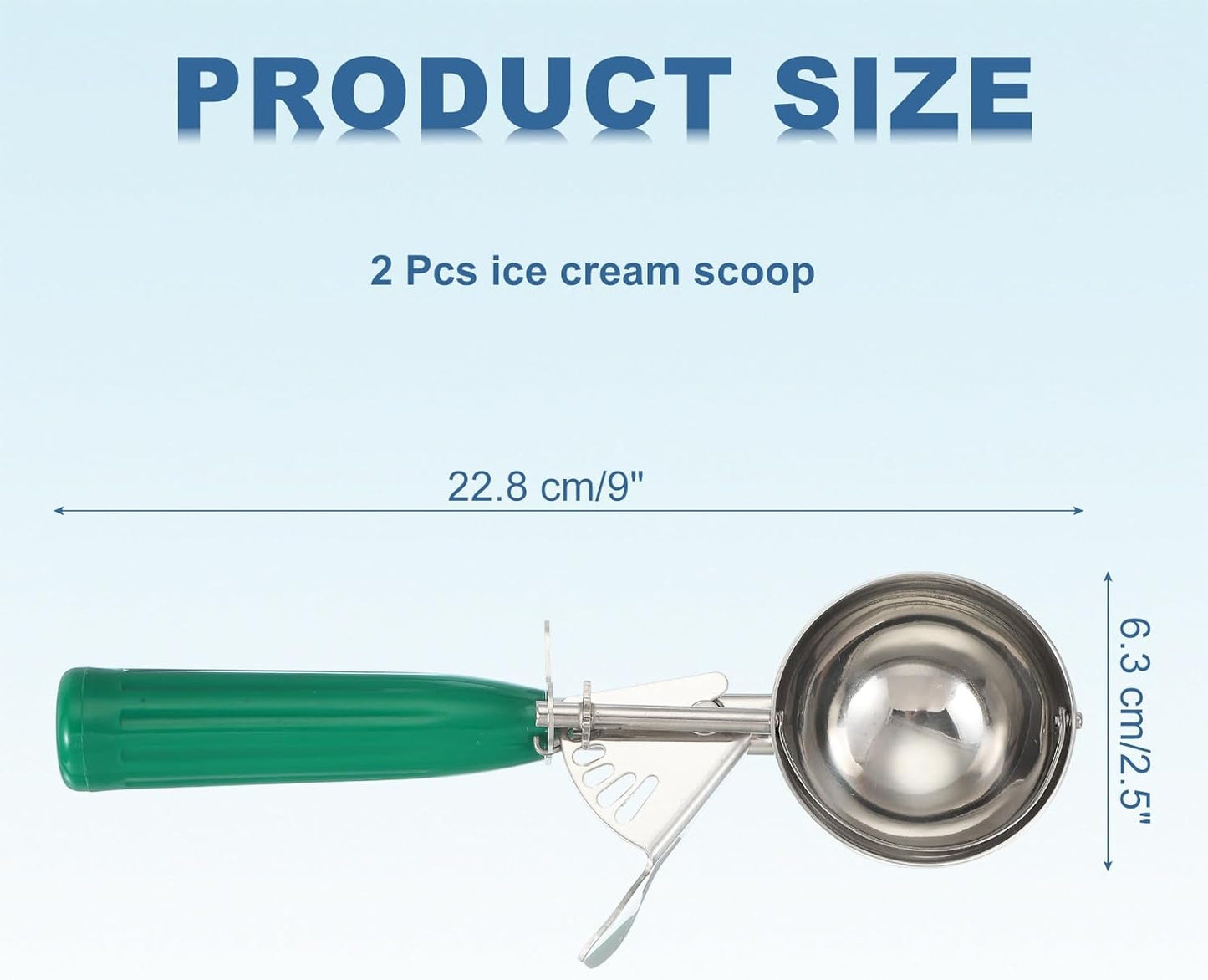 uxcell 2 Pcs Cookie Scoops, Ice Cream Scoop with Trigger for Baking Cookie Dough Rice Pudding Kitchen Gadget, Green