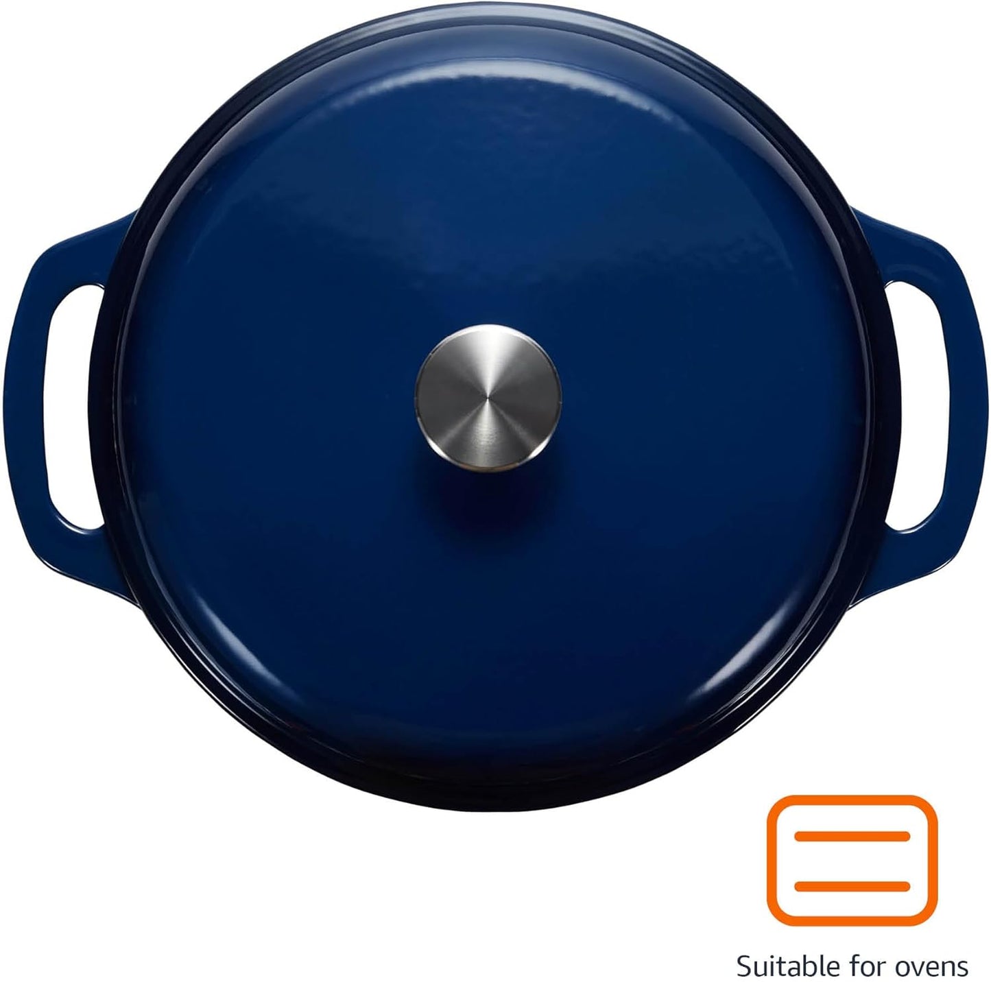 Amazon Basics Cast Iron Dutch Oven Pot with Lid, Enameled, Round, Dual Handles, Heavy-Duty, Medium, 6-Quart, Navy