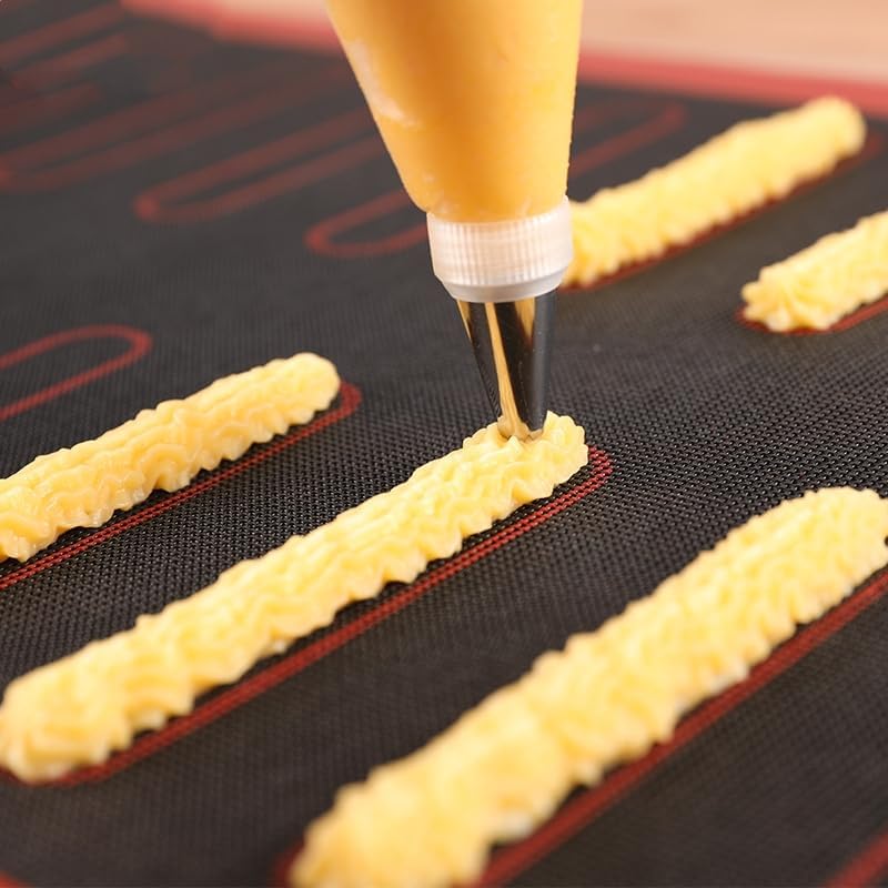 Perforated Silicone Baking Mats, 2pcs Reversible Silicone Baking Mat, Non Slip Reusable Eclair Baking Sheets for For Bread Cookies Open Mesh Oven Liners (Black-2Pcs)