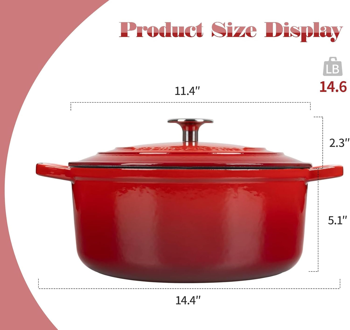 Enameled Cast Iron Dutch Oven Pot with Lid, 7 Quart, Round Dutch Ovens, Bread Oven Dual Handles, for Bread Baking, Oven Safe up to 500°F, Red