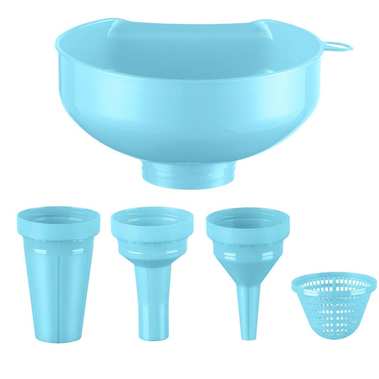 Pisol Wide Mouth Funnels for Kitchen Use, Versatile Food Grade Funnels for Filling Bottles, Plastic Cooking Funnel Set with Strainer, Large Long Neck Funnel for Canning, Mason Jar, Shampoo, Liquids