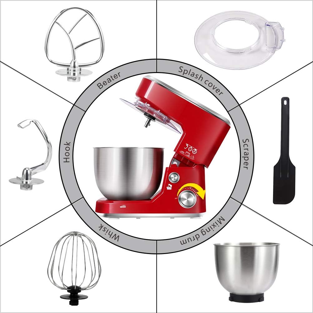 CUSIMAX Stand Mixer, 5-QT Stainless Steel Bowl Food Mixer, Tilt-Head Kitchen Electric Mixer with Dough Hook, Mixing Beater and Whisk, Splash Guard, Red