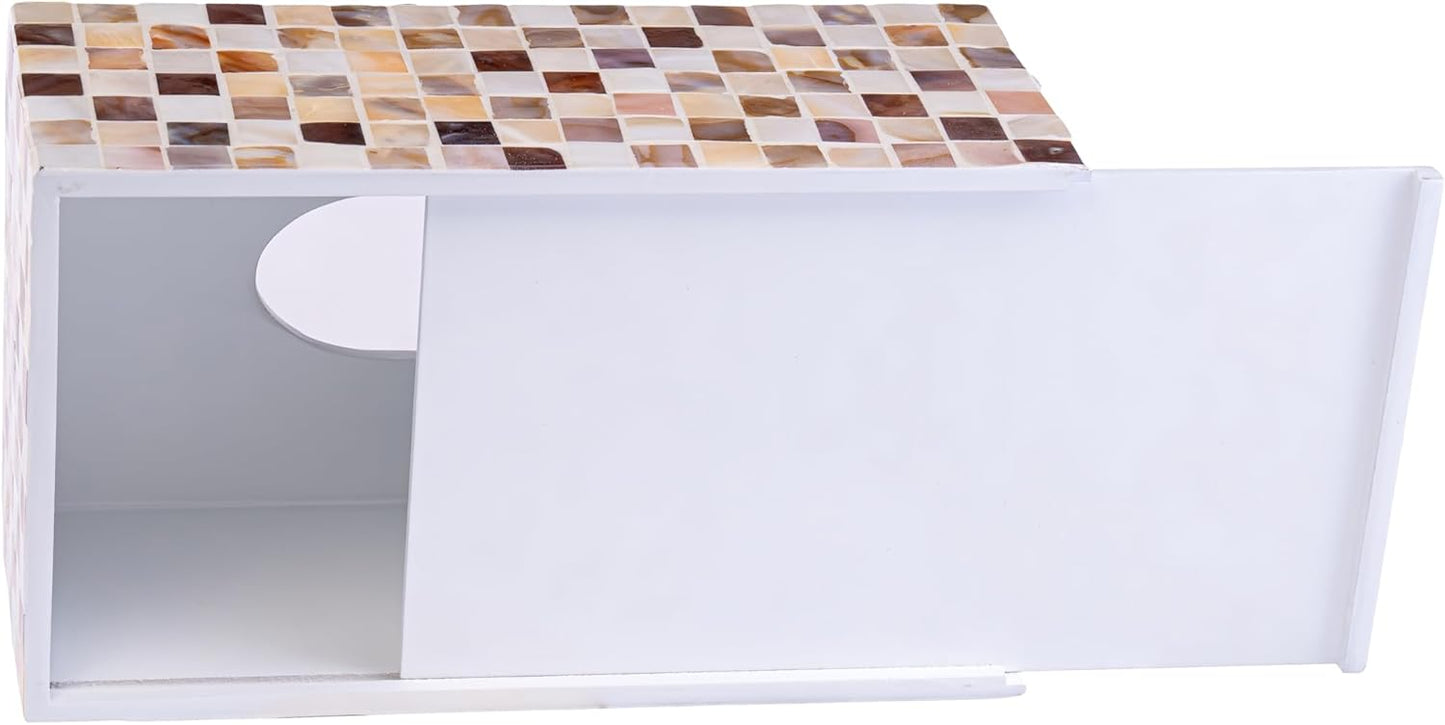 PEMAR Rectangular Mother of Pearl Tissue Box Capiz Shell Handmade Rectangle Tissue Box Cover Holder Decorative Napkin Dispenser Organizer Rustic Farmhouse Vintage Decor (Brown Checkered)
