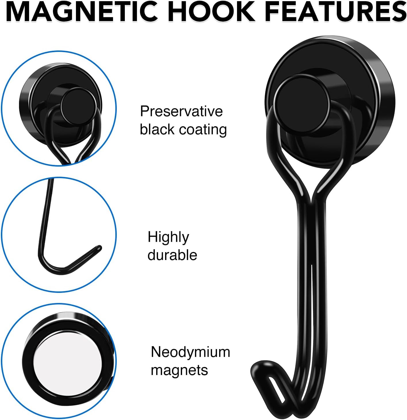 LOVIMAG Hooks, 30lbs+ Magnetic Magnet Hook 2025 Cruise Cabin Ship Essentials Heavy Duty Strong Refrigerator Fridge Hanging for Classroom Beach Vacation Kitchen Grills Home Mug Hanger (20 Pack), Black