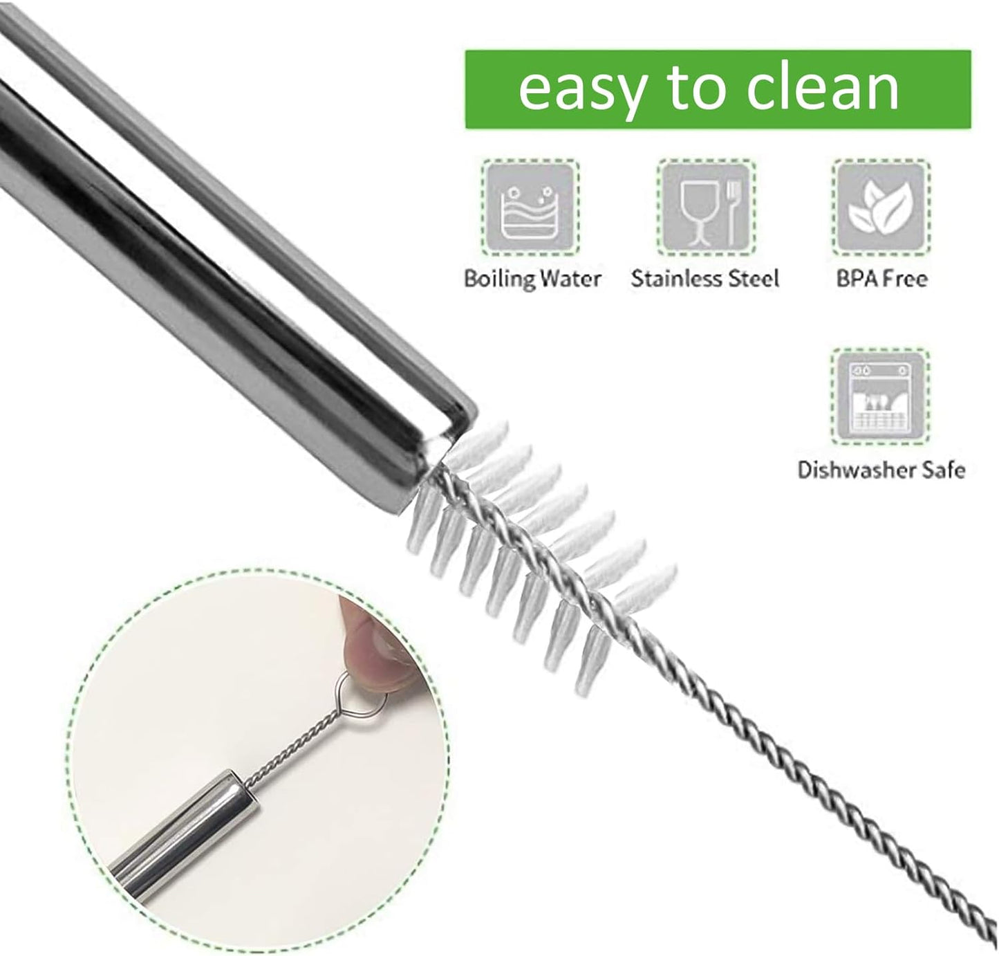 16 Pack of Reusable Stainless Steel Metal Straws, 8 Straight + 8 Bent 8.5 inch Metal Straws with 2 Cleaning Brushes, Straw Compatible with 20oz Stanley Cup