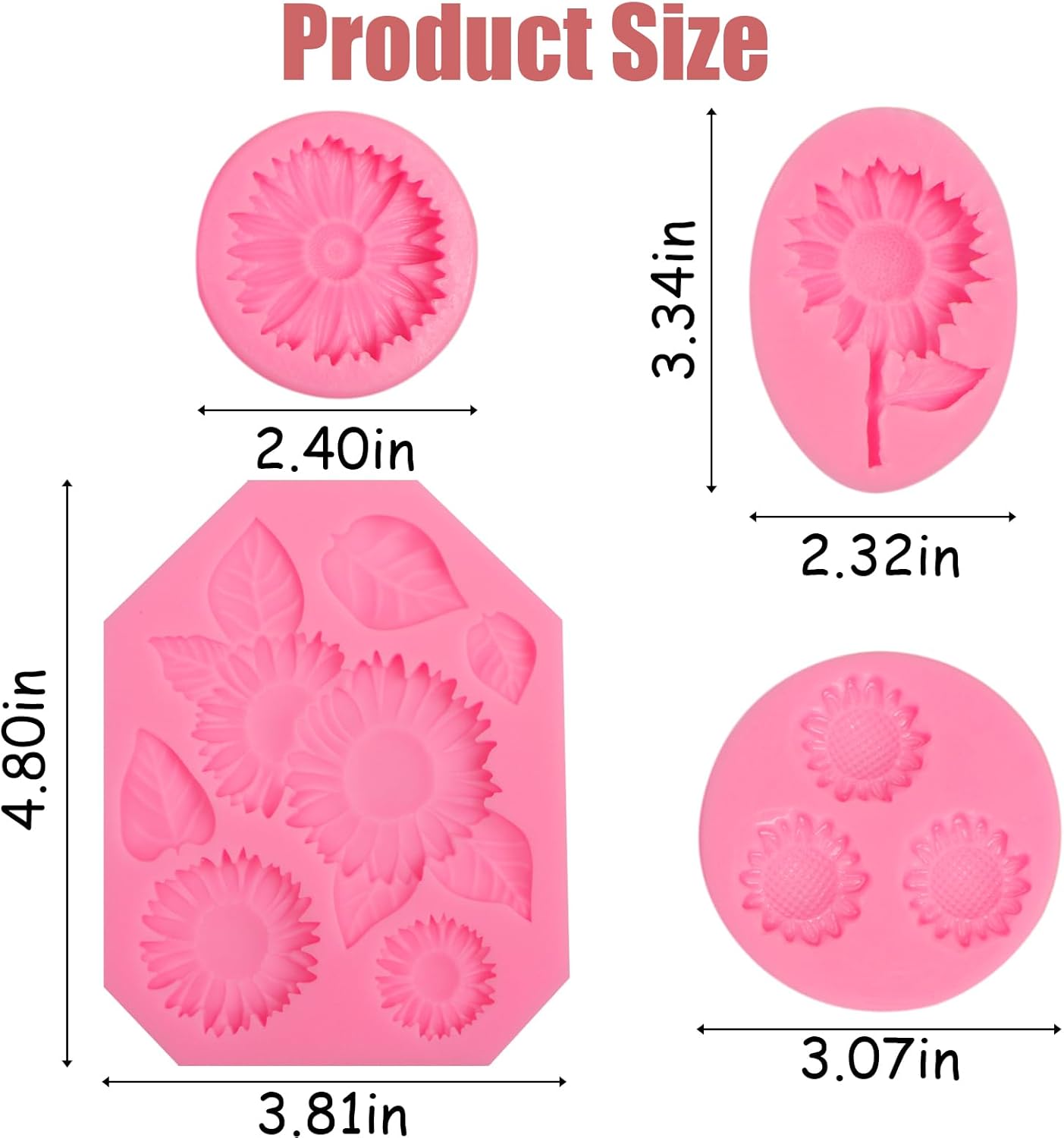 Sunflower Mold Silicone 4 Pcs, Daisy Flower Molds Chrysanthemum Flower Leaves Mold for Decoration Candy Sugar Cupcake Topper Cake Pop Popsicle Polymer Clay Crafts