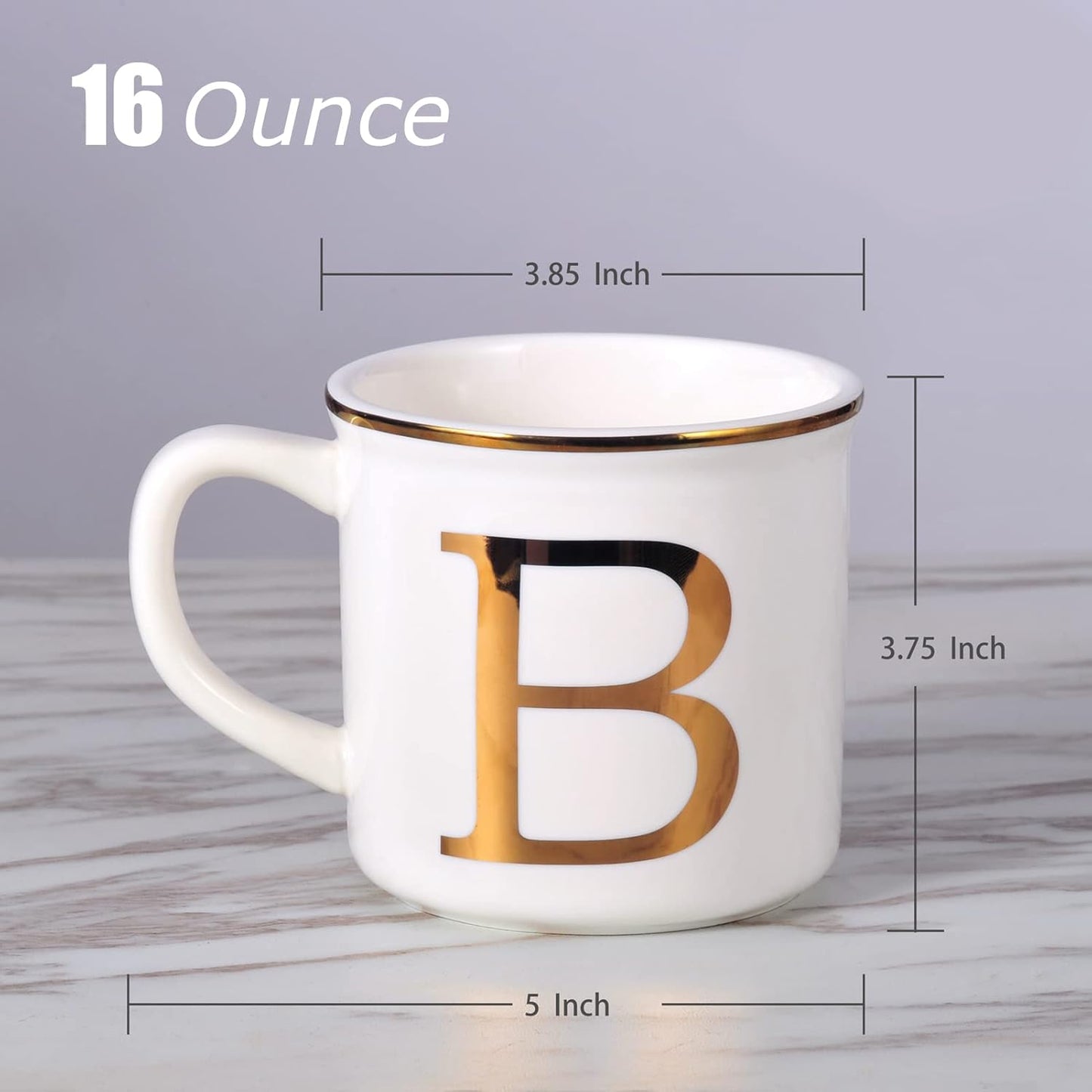 Miicol Ceramic Coffee Mug 16 oz, Monogram Coffee Cup, Golden Initial Tea Mug, Personalized Tea Cup, Unique Gift, Large Mug for Home, Office, Letter B