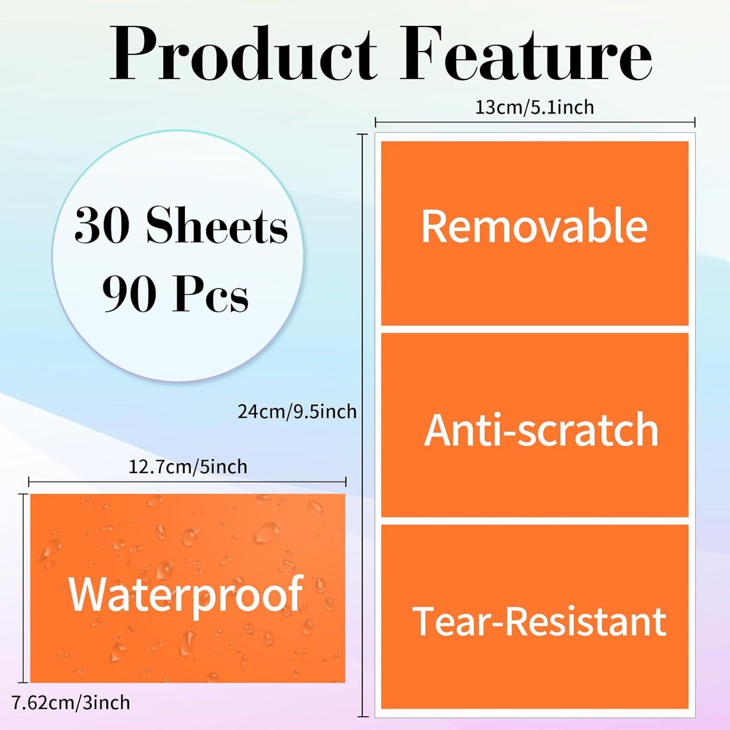 STARLIBOO Removable Colored Labels Stickers, 3X5 Inch Removable Large Label Stickers for Moving Boxes and Storage Bins- Waterproof- Tear Resistant (Orange)