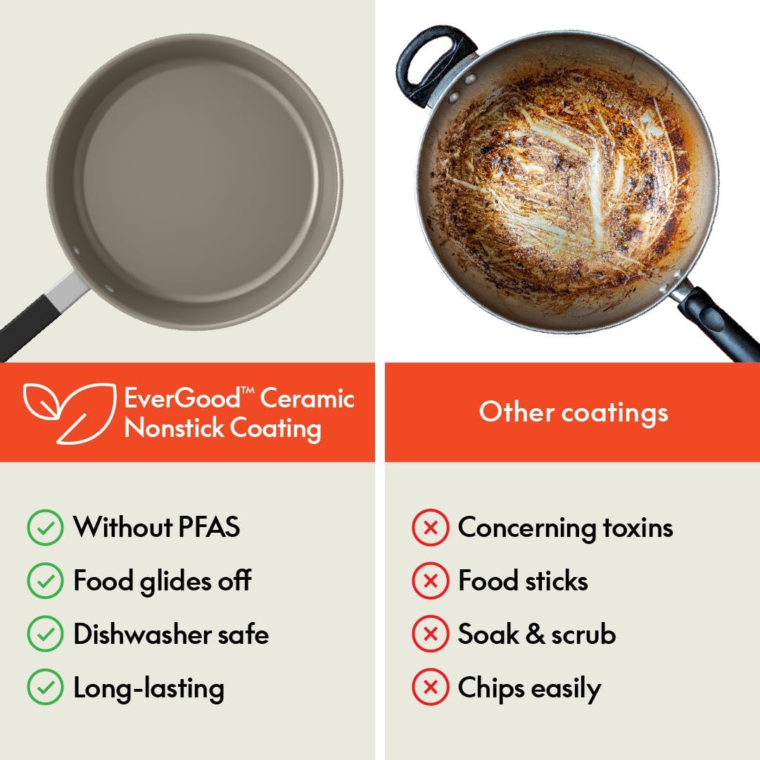 bella 9 Piece Ceramic Nonstick Cookware Set, Fits-anywhere™ Kitchenware w EverGood™ Coating, Dishwasher & Oven Safe, All Stovetops Compatible, Stackable Design, Cool Touch Handles, Seaglass