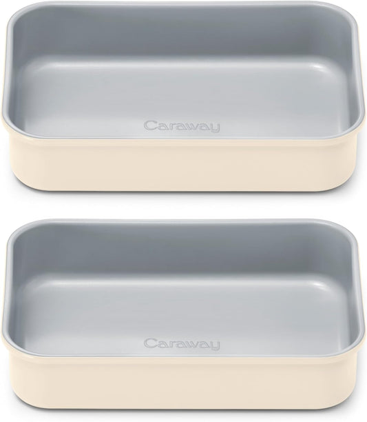 Caraway Nonstick 9” x 6.5” Small Rectangle Baking Pan Duo – Non-Toxic, PTFE & PFOA Free – Aluminized Steel Core – Deep Ceramic Baking Pan for Casseroles, Lasagna & More - Cream