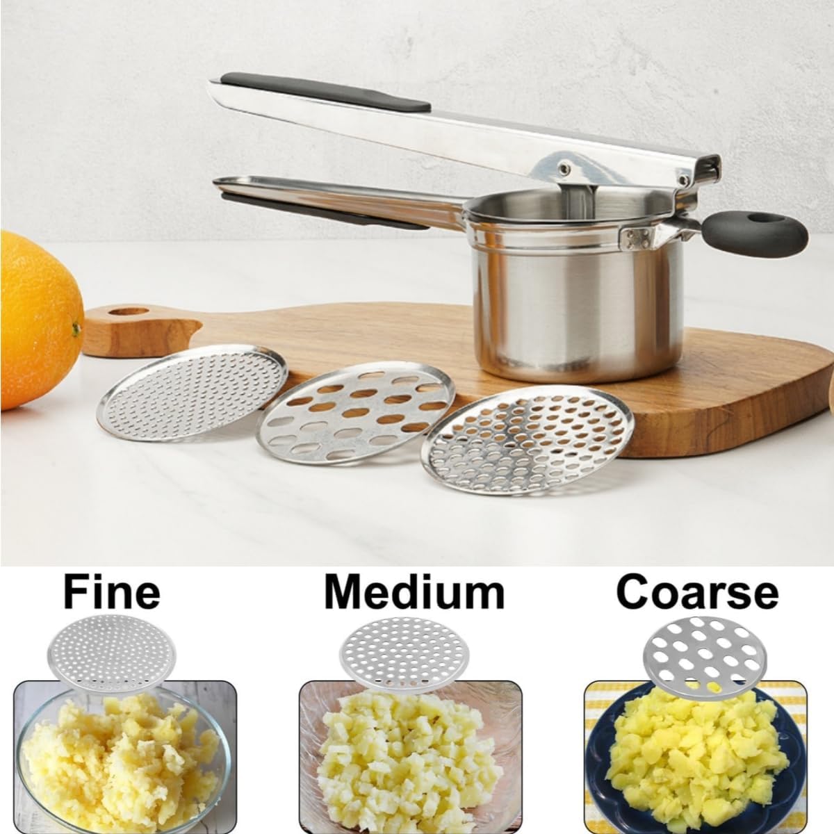 Potato Ricer with 3 Interchangeable Discs, Large 15oz Heavy Duty Potato Ricer Stainless Steel Make Potato Masher and Ricer Kitchen Tool Ricer For Mashed Potatoes