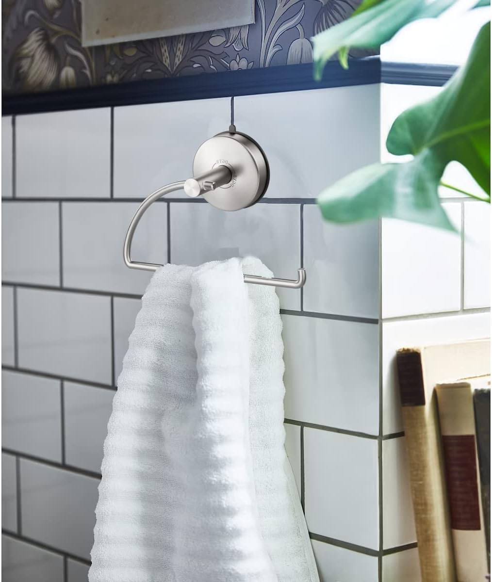 DGYB Suction Cup Hand Towel Ring Brushed Nickel Hand Towel Holder for Bathroom Wall SUS 304 Stainless Steel Kitchen Towel Hanger