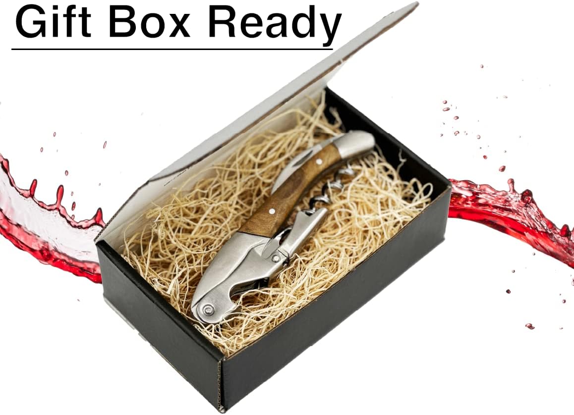 The Wine Chic Premium Professional Corkscrew Wine Opener with Elegant Wood Handle, Manual Wine Key with Foil Knife and Cap Bottle Opener for Bartenders, Waiters and Sommeliers