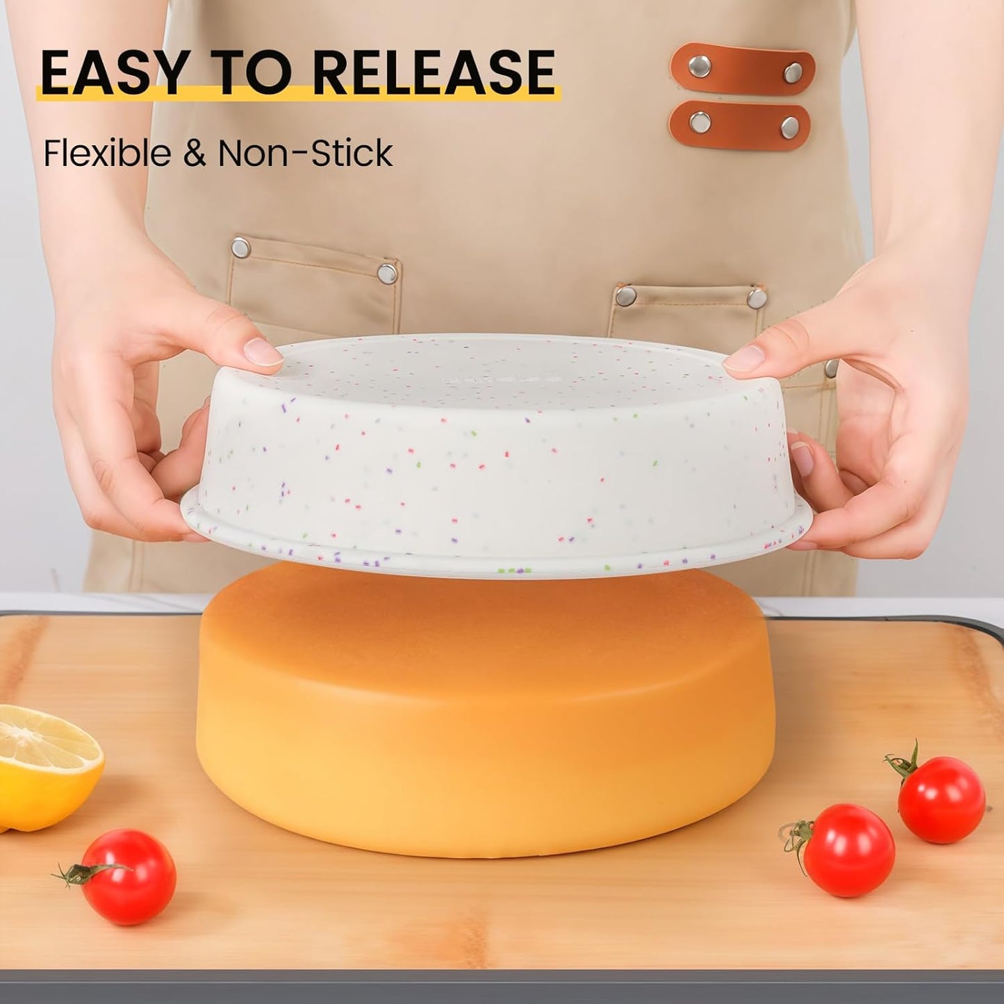 Vinino 8 Inch Silicone Round Cake Pan with Metal Reinforced Frame, Nonstick Silicone Springform Pan for Baking Suitable for Making Layers, Cheese & Chocolate Cakes