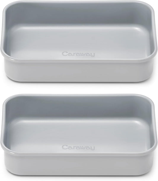 Caraway Nonstick 9” x 6.5” Small Rectangle Baking Pan Duo – Non-Toxic, PTFE & PFOA Free – Aluminized Steel Core – Deep Ceramic Baking Pan for Casseroles, Lasagna & More - Gray