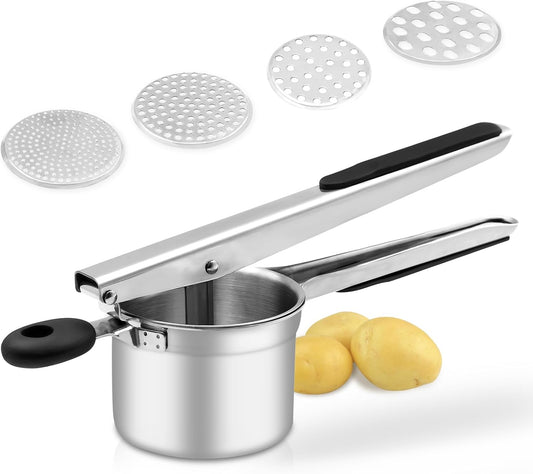 Potato Rice Cooker 4 Interchangeable Discs 15 oz Heavy Duty Stainless Steel Masher and Kitchen Tool for Potato Mashed (4 Discs)