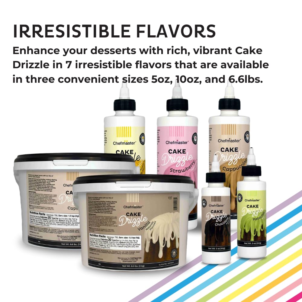 Pistachio-Flavored Cake Drizzle by Chefmaster, Edible Cake Drip Frosting for Decorating, Drip for Cakes, Cupcakes, Cookies, Donuts, 6.6 lbs