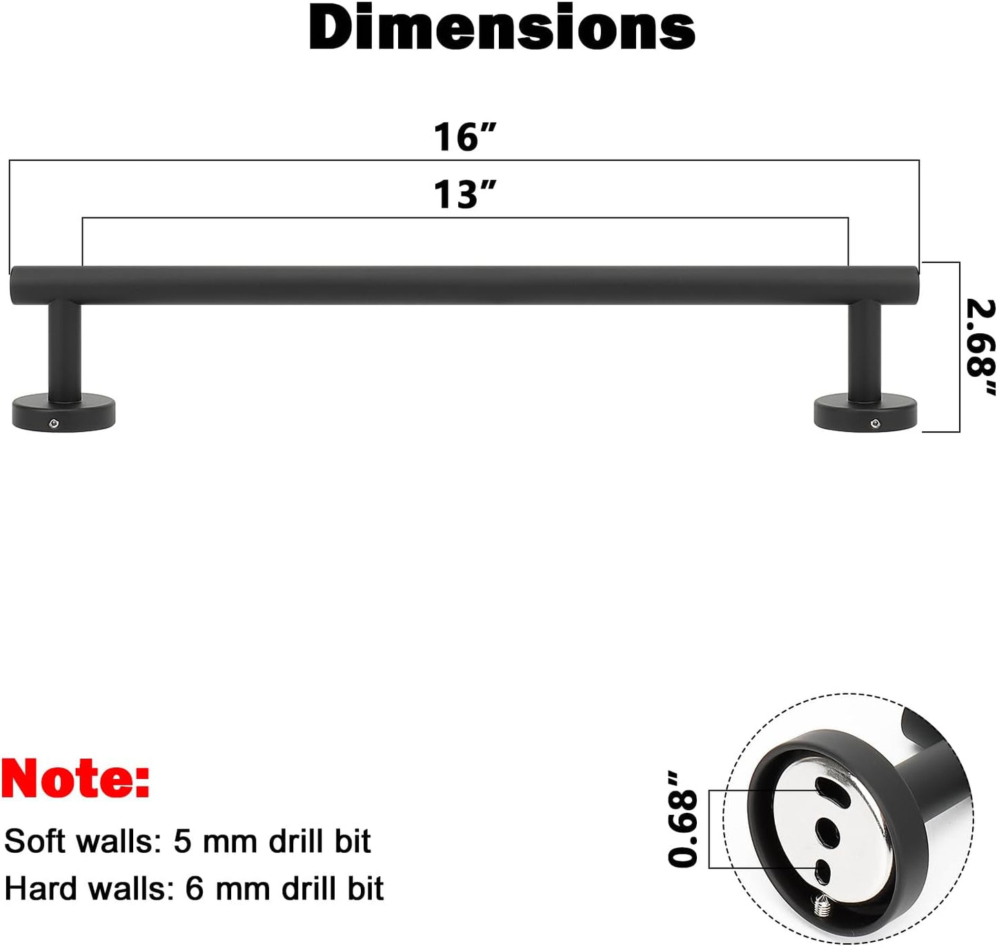 NearMoon Bath Towel Bar, Bath Accessories Thicken Stainless Steel Shower Towel Rack for Bathroom, Towel Holder Wall Mounted (1 Pack, Matte Black, 16 Inch)