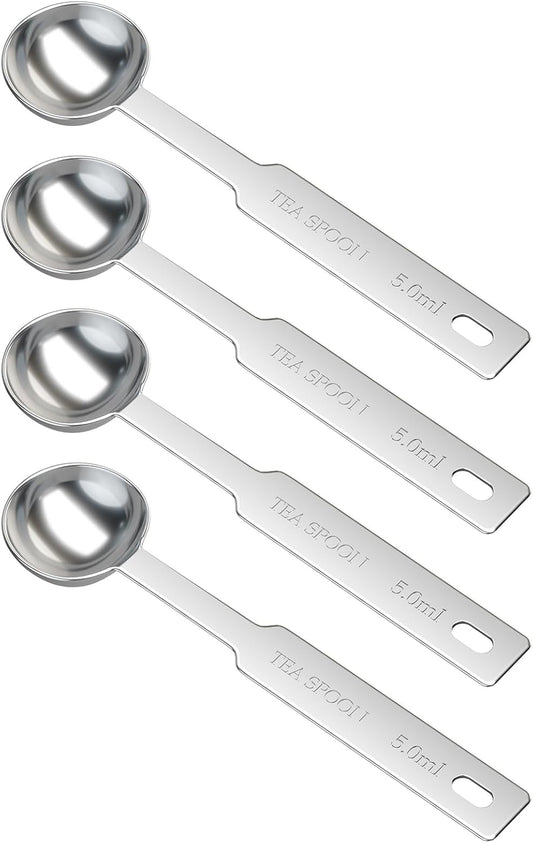 4PCS 1 Tsp(1/3tbsp, 1/6oz, 5ml) Single Measuring Spoon, Stainless Steel Individual Measure Scoop Only