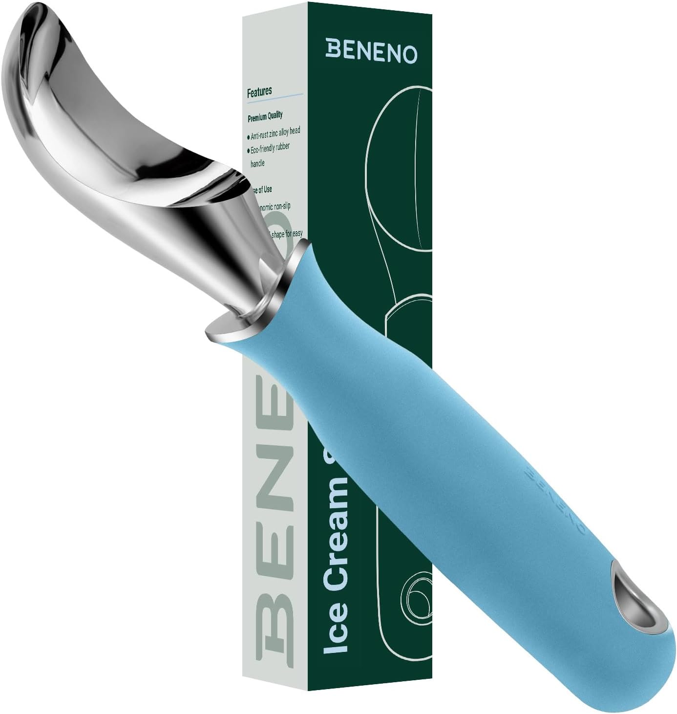 Beneno Heavy Duty Ice Cream Scoop - Upgraded Anti-Fracture Design, Comfortable Grip Long Handle, Effortless Scooping & Dishwasher Safe, Aqua