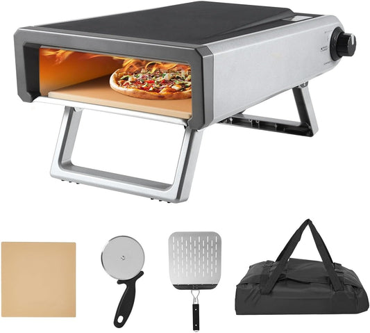 12" Portable Propane Pizza Oven - Heats to 950°F in 15 Mins, Cooks in 60 Secs - With Pizza Stone for Backyard, Camping & Outdoor Kitchen