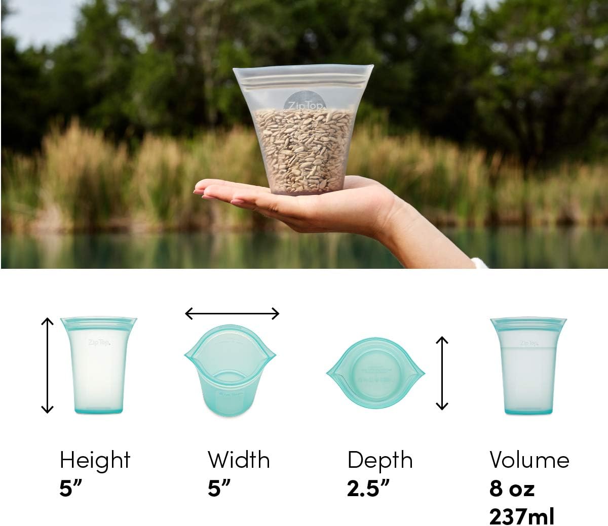 Zip Top Reusable Food Storage Bags | Small Cup [Lavender] | Silicone Meal Prep Container | Microwave, Dishwasher and Freezer Safe | Made in the USA