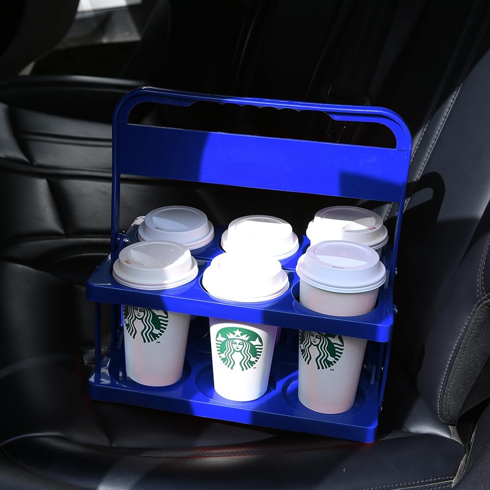 Reusable Drink Carrier with Handle for Doordash, Eats, Grubhub, Portable Cup/Coffee Holder Accessories for Delivery, Foldable Drinks Caddy with Tray, Car Durable Plastic Festive Bottle, Vacation