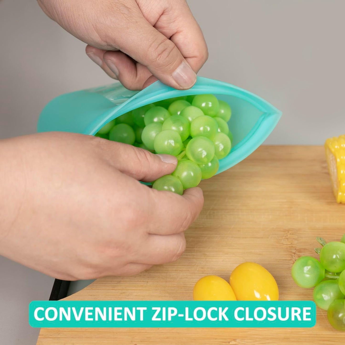 Reusable Snack Bags, 4 Pack, Stand Up 100% Silicone Reusable Storage Bag, Ziplock Silicone Food Storage Containers Snack Size, Freezer Microwave Oven Dishwasher Safe, Aqua, 16oz