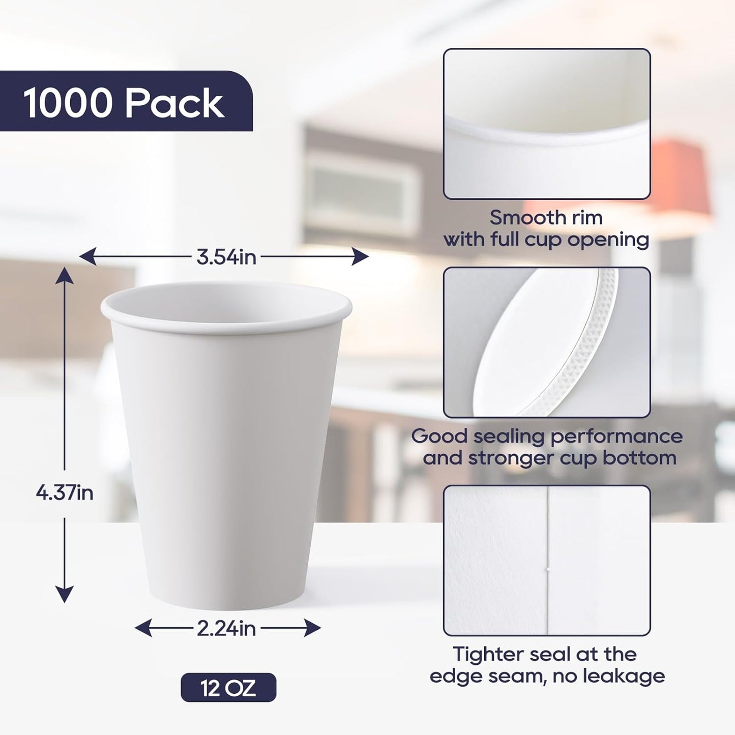 LITOPAK 1000 pack Paper Cup 12 oz, Bulk White Paper Cups, Disposable Hot Paper Coffee Cups for Offices, Schools, Shops, Restaurants