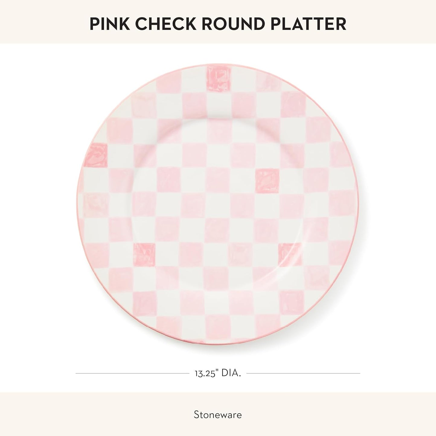 MACKENZIE-CHILDS Round Platter, Dishwasher-Safe and Microwave-Safe Stoneware Serving Platter, Pink Check