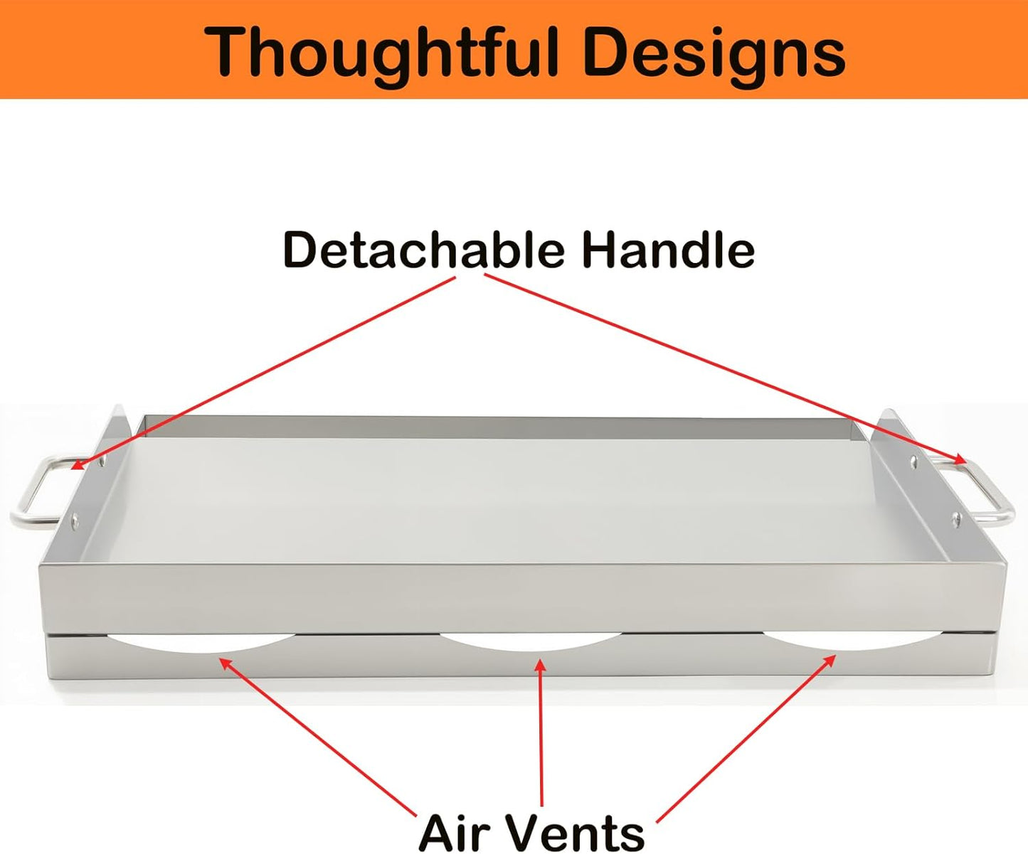 Universal Stainless Steel Griddle Flat Top Plate Grill-Top Griddle Pan with Even Heating Cross Bracing for BBQ Charcoal/Gas Grills, Camping, Tailgating, and Parties (17"*13")