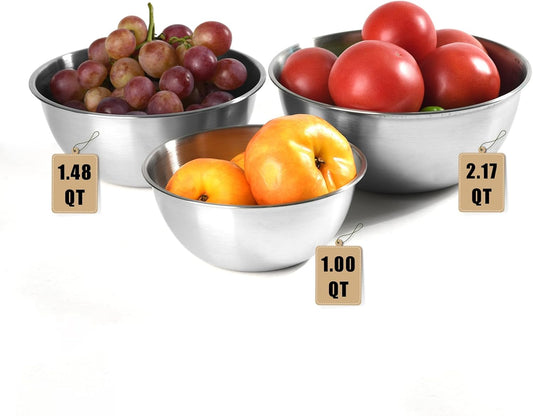 Stainless Steel Mixing Bowls, Three nested Large Mixing Bowls Stainless Steel with scale Perfect for Your Kitchen Needs Like Cooking,Baking, and Making Salads