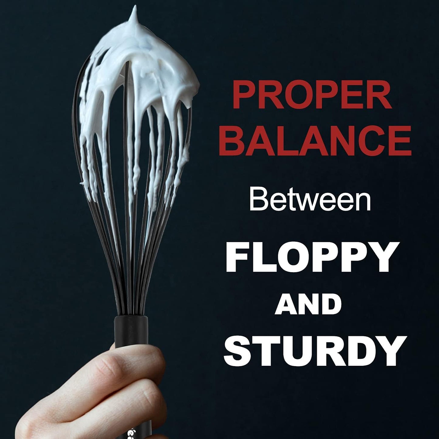 Anaeat 8.5" Silicone Balloon Whisk, Perfect for Non-Stick Cookware, Milk and Egg Beater Blender, Heat Resistant Kitchen Whisks for Whisking, Cooking, Baking, Beating, Frothing & Stirring (Black)