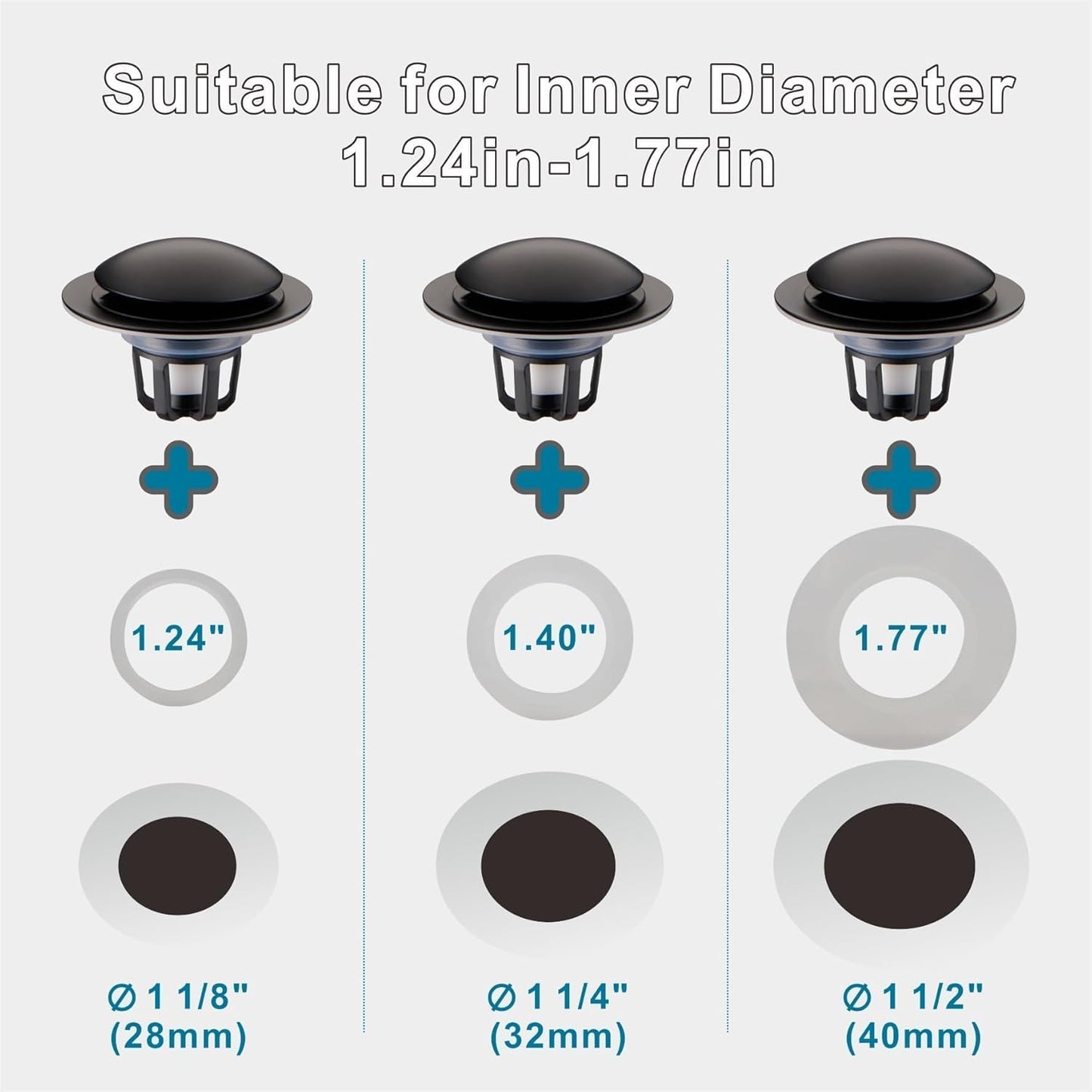 Bathroom Sink Drain Stopper,Welsan Universal Pop Up Drain Strainer with Hair Catcher for 1 1/8"-1 1/2" Drain Hole,Anti-Clogging Filter Matte Black