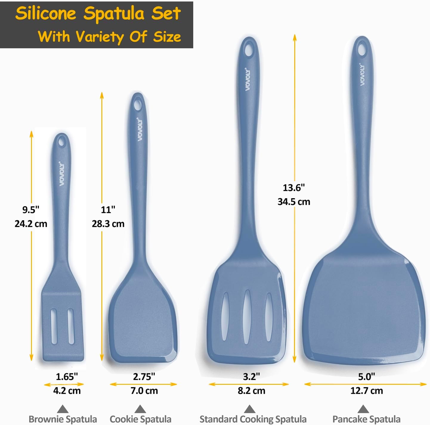 Silicone Spatula Set, 600°F Heat Resistant Silicone Spatula Turner Flipper for Cooking, Non Stick and Non Scratch Kitchen Utensils for Eggs & Pancakes, 4 Pack,Starry Blue