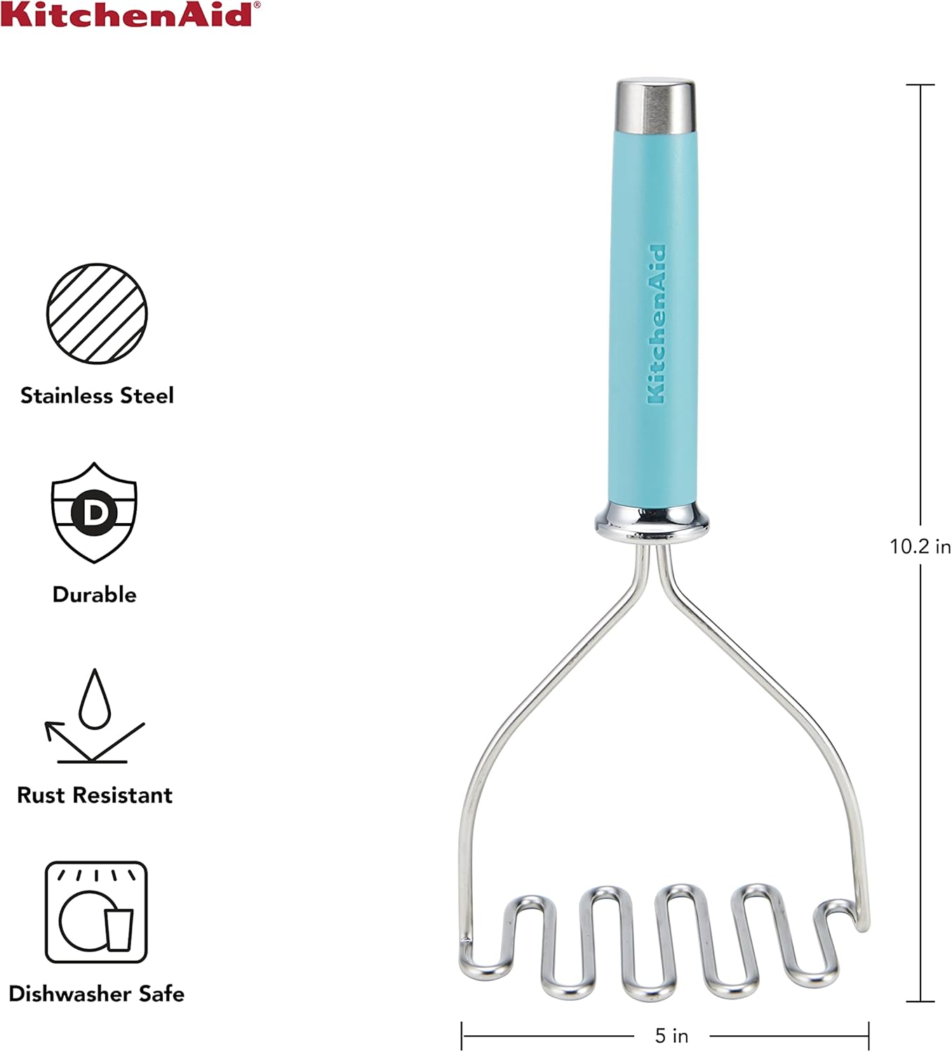 KitchenAid Gourmet Stainless Steel Wire Masher, 10.24-Inch, Aqua Sky