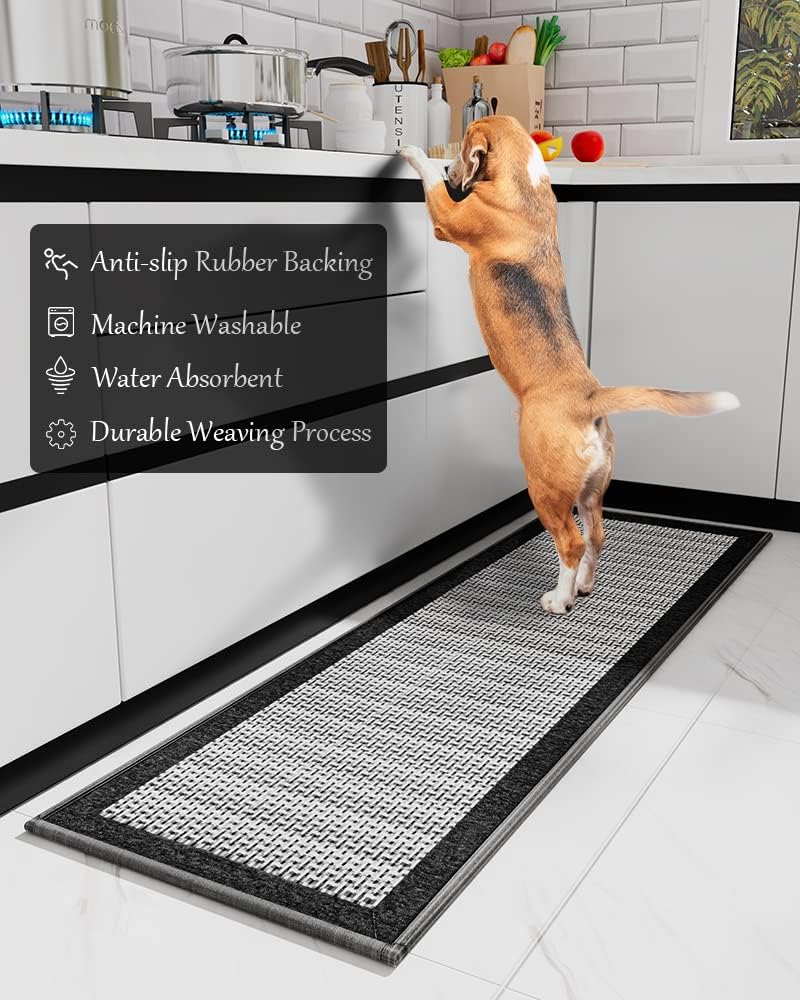 PADOOR Kitchen Mats for Floor, Kitchen Rugs Non Slip Washable, Rubber Backed Kitchen Runner Super Absorbent Kitchen Floor Mat Sink Rug, 20”x32” Black