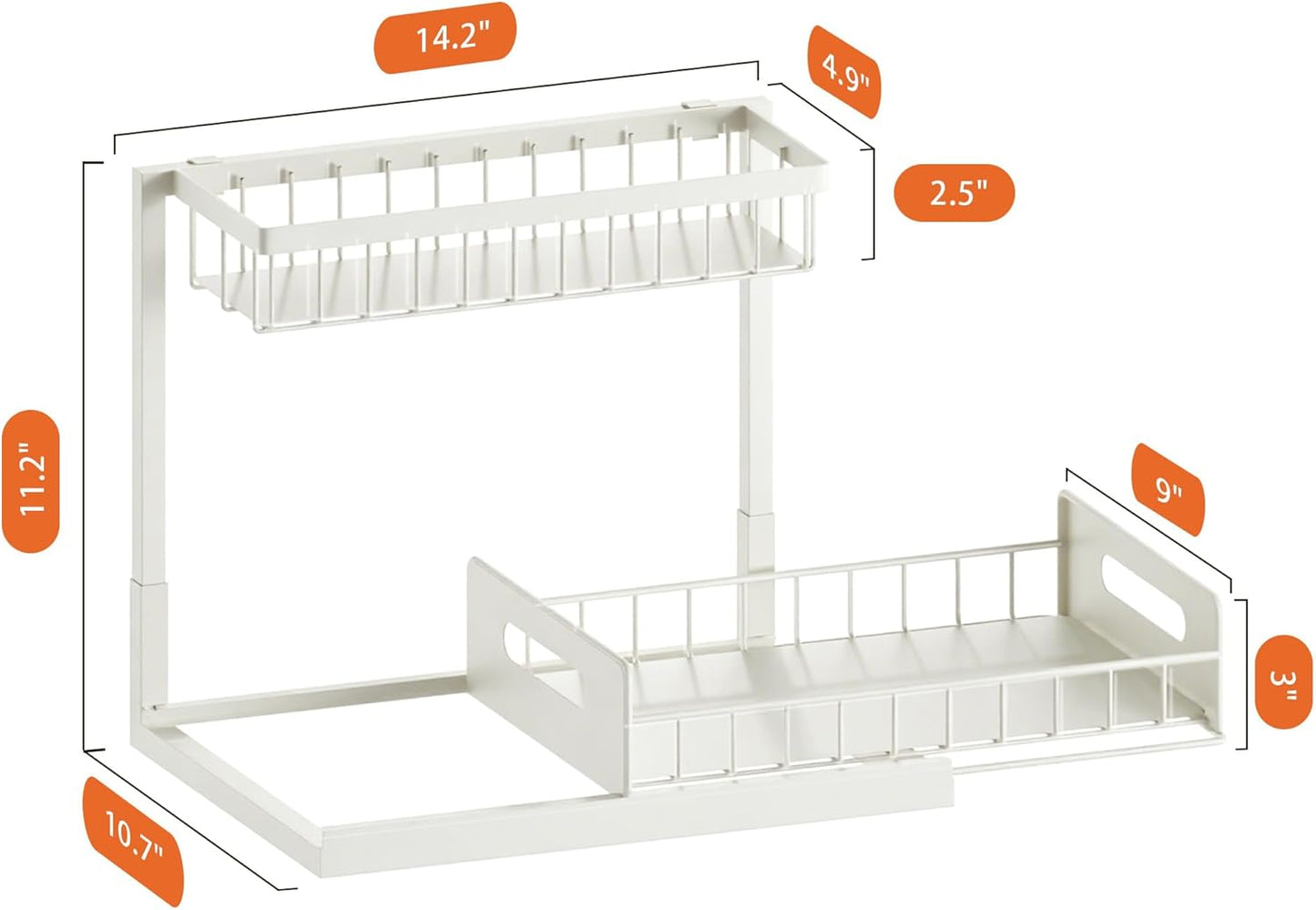 VUSIGN Under Sink Organizer, 2 Tier Pull Out Bathroom Cabinet Organizer, Under Kitchen Sink Organizers and Storage, Under Sink Shelf,1 Pack, White