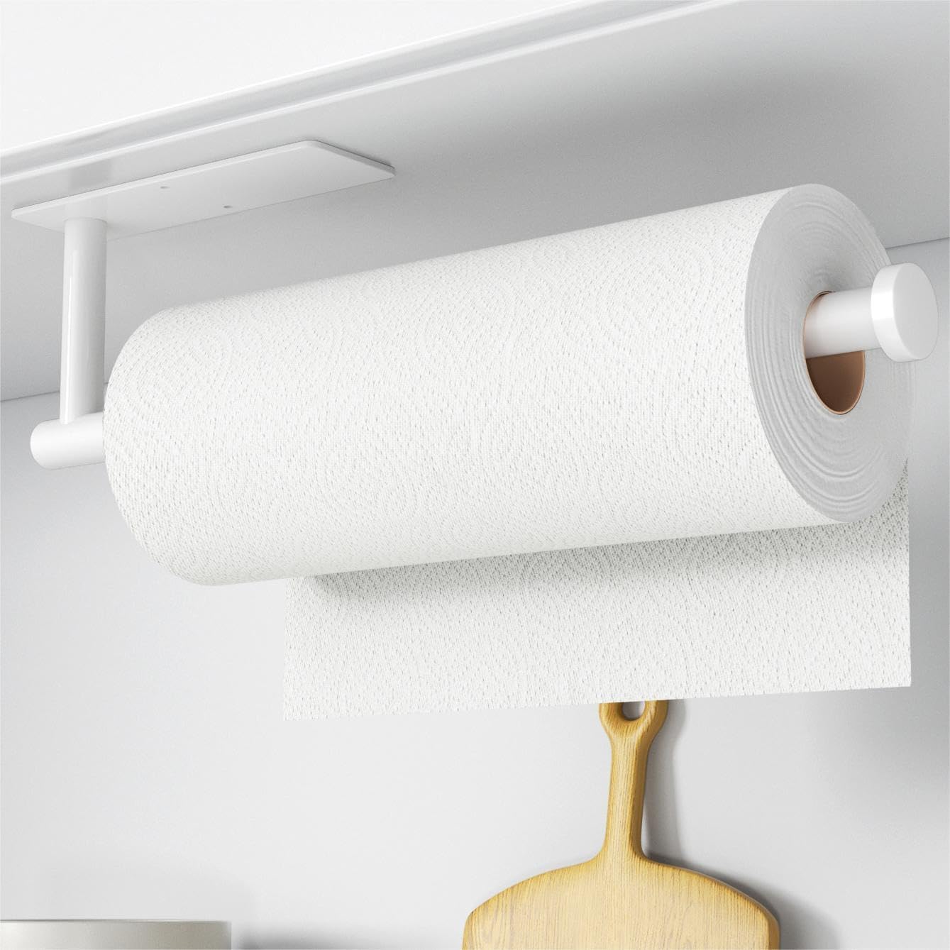 Paper Towel Holder - Self-Adhesive or Drilling, White, Wall Mounted, SUS304 Stainless Steel Kitchen Roll Dispenser Under Cabinet